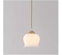 Aioneer Simple Light Luxury Full Copper Chandelier E26 - French Cream Style Flower Glass Pendant Lamp Compatible with Dining Table, For Living Room