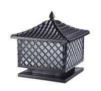 Aioneer Square Lattice Post Lights Waterproof Lantern Antique Pillar Lamp Exterior Pole Outdoor Street Light Outside Door Column Headlight Ip54 For Garden Patio Lighting Fixtures-Black-30cm