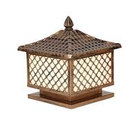 Aioneer Square Lattice Post Lights Waterproof Lantern Antique Pillar Lamp Exterior Pole Outdoor Street Light Outside Door Column Headlight Ip54 For Garden Patio Lighting Fixtures-Bronze-40cm