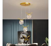 Aioneer Tricolor Dimming Restaurant Chandelier Three Heads 1, Light Luxury Dining Room Dining Table Pendant Lights Creativity Designer Small Chandelier, For Living Room-Gold-30 * 2.5cm