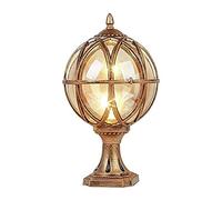 Aioneer Vintage Round Ball Post Light Rustic Globe Landscape Pillar Light Outdoor Aluminum Globe Lantern Garden Entrance Column Headlight Villa Gate Community Street Light-Bronze-38 * 21.5cm