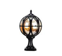 Aioneer Vintage Round Ball Post Light Rustic Globe Landscape Pillar Light Outdoor Aluminum Globe Lantern Garden Entrance Column Headlight Villa Gate Community Street Light-Black-38 * 21.5cm