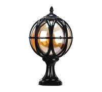 Aioneer Vintage Round Glass Pillar Lamp Waterproof Aluminum Post Light Retro Globe Column Headlight Outdoor Traditional For Garden Patio Villa Landscape Street Lantern To Pursue-Black-27.5cm