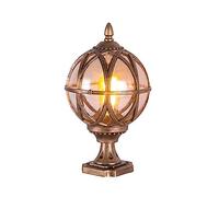 Aioneer Vintage Round Globe Post Light Aluminum Waterproof Column Lamp Rustic Landscape Pillar Lights For Porch Balcony Courtyard Villa Garden Porch Street Lantern To-Bronze-21.5 * 37cm