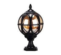 Aioneer Vintage Round Globe Post Light Aluminum Waterproof Column Lamp Rustic Landscape Pillar Lights For Porch Balcony Courtyard Villa Garden Porch Street Lantern To-Black-17.5 * 32cm