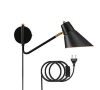 Aioneer Vintage Wall Sconce Lamp with Switch Adjustable Long Arm Reading Light For Bedroom Living Room Bathroom Retro Gold Indoor Wall Fixture Plug In with 1.8M Cord-Black
