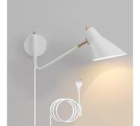 Aioneer Vintage Wall Sconce Lamp with Switch Adjustable Long Arm Reading Light For Bedroom Living Room Bathroom Retro Gold Indoor Wall Fixture Plug In with 1.8M Cord-White
