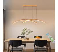Aioneer Wood Pendant Lights For Modern Kitchen Island ARC Dining Table Pendant Lamp For Living Room Office Study Hanging Light Fixture with Warm Light-Dimmable