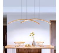 Aioneer Wood Pendant Lights For Modern Kitchen Island ARC Dining Table Pendant Lamp For Living Room Office Study Hanging Light Fixture with Warm Light-White Light