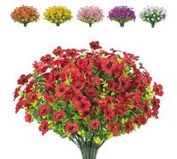 AIOR 10 Piezas Flores Artificiales de Seda Flor Falsas en Interiores y Exteriores, Arbustos Resistentes a Los Rayos UV Plantas para Colgar, para Casa Jardín Ventana Boda Decoración (Rojo)
