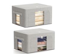 AIOR 2pcs Bolsa de Almacenamiento de Ropa con Estructura Metálica Plegable, 24L Tela Oxford Cajas de Almacenaje Ropa, Organizador Guardar para Juguetes Mantas