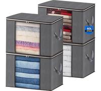 AIOR 4pcs Bolsa de Almacenamiento de Ropa Plegable, 60L Grandes Cajas de Almacenaje Ropa con Mango Reforzado, No-Tejida Organizador Guardar para Edredones Mantas, 55x35x32cm