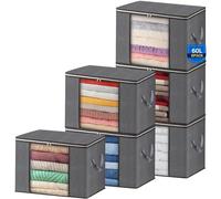 AIOR 6pcs Bolsa de Almacenamiento de Ropa Plegable, 60L Grandes Cajas de Almacenaje Ropa con Mango Reforzado, No-Tejida Organizador Guardar para Edredones Mantas, 55x35x32cm