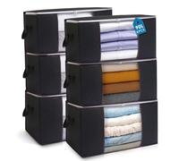 AIOR 6pcs Bolsa de Almacenamiento de Ropa Plegable, 90L Grandes Cajas de Almacenaje Ropa con Mango Reforzado, No-Tejida Organizador Guardar para Edredones Mantas, 60x40x35cm (Negro)