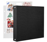AIOR Álbum de Fotos con 20 Bolsillos, Lino DIY Scrapbooking Album para Pegar y Escribir 40 Páginas, Regalos de Boda Aniversario Cumpleanos Familiares, 22x22cm (Negro)