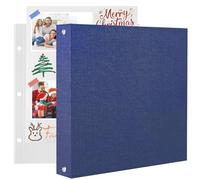 AIOR Álbum de Fotos con 20 Bolsillos, Lino DIY Scrapbooking Album para Pegar y Escribir 40 Páginas, Regalos de Boda Aniversario Cumpleanos Familiares, 22x22cm (Azul)