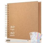 AIOR Álbum de Fotos en Espiral Scrapbook 80 Páginas, DIY Scrapbooking Album para Pegar y Escribir, Regalos de Boda Aniversario Bebé Cumpleanos Familiares, 24x24cm (Caqui)