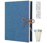 AIOR Album Fotos Autoadhesivo 60 Páginas Blanco, Lino DIY Scrapbooking Album Original para Aniversario de Boda de Oro Cumpleaños Navidad para Mujer Niña Regalos (Azul)