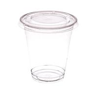 AIOS 50 vasos de PET reciclables para llevar con tapas planas de escotilla cruzada para bebidas en movimiento (400 ml)