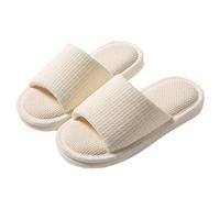 AioTio Zapatilla de Lino Algodón para Mujer Cómodo Pantuflas de Algodón con Memoria Suave Antideslizante Zapatilla de Interior(Beige,36/37 EU)