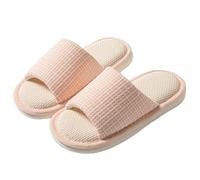 AioTio Zapatilla de Lino Algodón para Mujer Cómodo Pantuflas de Algodón con Memoria Suave Antideslizante Zapatilla de Interior(Rosa,36/37 EU)