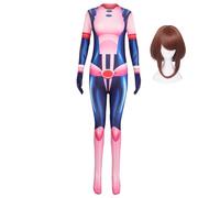 AIPILEI Uraraka Ochako - Disfraz de cosplay de anime MHA, uniforme de batalla con estampado 3D, overol para Halloween (Uraraka Ochako + peluca, 160)