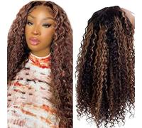 AiPliantfis 4 x 1 cierre de encaje humano peluca de pelo humano rizado ondulado para mujer sin pegamento Wear and Go 4/30 resaltado marrón real pre plucked 150% densidad sin procesar cabello Remy