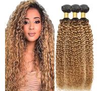 AiPliantfis Blonde Human Hair Bundles Curly Wave Extensiones De Cabello Marrón Extensiones de pelo Humano 1B27 Double Weft Grade 8A Unprocessed Virgin Brazilian Remy Hair 22 24 26 Inches