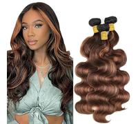 AiPliantfis Body Wave Bundles Human Hair Cabello Humano Human Hair Extensions Pelo Humano P430 Highlight Brown Double Weft Unprocessed Virgin Remy for Women 3 Bundles 20 22 24 Pulgada