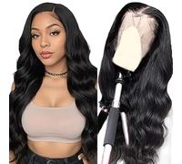AiPliantfis Body Wave Human Hair Wig 13X4 Lace Pelucas Cabello Peluca Mujer Glueless Wig Wear and Go Pre Plucked 150% Density Unprocessed Remy Hair for Women Natural Black 16 Inch
