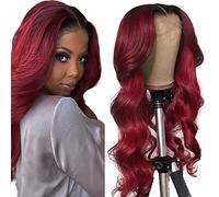 AiPliantfis Body Wave Human Hair Wig Burgundy Pelucas Cabello Natural Humano 4X4 Lace Glueless Wig Wear and Go 1B99J Pre Plucked 150% Density Unprocessed Brazilian Remy Hair 24 Inch