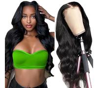 AiPliantfis Body Wave Human Hair Wig Pelucas Cabello Peluca Mujer 13X6 Lace Glueless Wig Wear and Go Pre Plucked 150% Density Unprocessed Remy Hair Natural Black for Women 16 Inch
