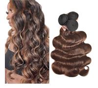 AiPliantfis Brown Human Hair Bundles Body Wave Extensiones De Cabello Marrón Extensiones de pelo Humano P430 Highlight Double Weft Grade 8A Unprocessed Virgin Brazilian Remy Hair 26 28 30 Inches