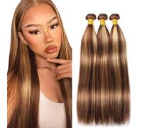 AiPliantfis Bundles Human Hair Straight Cabello Human Human Hair Extensions de Pelo Humano P427 Highlight Blonde Double Weft 3 Bundles 12 14 16 Pulgada