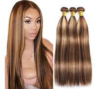 AiPliantfis Bundles Human Hair Straight Cabello Human Human Hair Extensions de Pelo Humano P427 Highlight Blonde Double Weft 3 Bundles 16 18 20 Pulgada