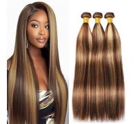 AiPliantfis Bundles Human Hair Straight Cabello Human Human Hair Extensions de Pelo Humano P427 Highlight Blonde Double Weft 3 Bundles 28 30 32 Pulgada