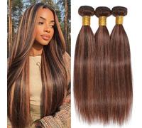 AiPliantfis Bundles Human Hair Straight Cabello Human Human Hair Extensions de Pelo Humano P430 Highlight Brown Double Weft 3 Bundles 16 18 20 Pulgada