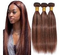 AiPliantfis Bundles Human Hair Straight Cabello Human Human Hair Extensions de Pelo Humano P430 Highlight Brown Double Weft 3 Bundles 28 30 32 Pulgada