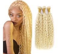 AiPliantfis Curly Wave Bundles Human Hair Cabello Human Human Hair Extensions de Pelo Humano #613 Blonde 50g/PC 150G Double Weft for Women 3 Bundles 16 18 20 Pulgada
