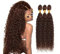 AiPliantfis Curly Wave Bundles Human Hair Extensiones De Cabello Human Hair Extensions de Pelo Humano #4 Brown 50g/PC 150G Double Weft Unprocessed Virgin for Women 3 Bündel 26 28 30 Inch