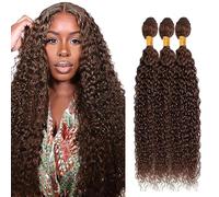 AiPliantfis Curly Wave Bundles Human Hair Extensiones De Cabello Human Hair Extensions de Pelo Humano #4 Brown 50g/PC 150G Double Weft Unprocessed Virgin for Women 3 Bündel 16 18 20 Inch