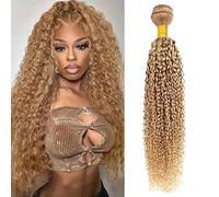 AiPliantfis Curly Wave Human Hair Bundles Blonde Extensiones De Cabello Rubio Extensiones de pelo Humano #27 Double Weft 1 Bundle Unprocessed Virgin Remy Hair for Women 16 Inches