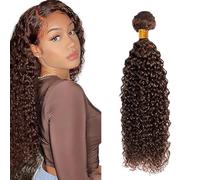 AiPliantfis Curly Wave Human Hair Bundles Brown Extensiones De Cabello Marrón Extensiones de pelo Humano #4 Chocolate Double Weft 1 Bundle Unprocessed Virgin Remy Hair for Women for Women 32 Inches