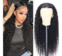 AiPliantfis Curly Wave Human Hair Wig 13X4 Lace Pelucas Cabello Peluca Mujer Glueless Wig Wear and Go Pre Plucked 150% Density Unprocessed Remy Hair for Women Natural Black 34 Inch