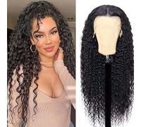 AiPliantfis Curly Wave Human Hair Wig 13X4 Lace Pelucas Cabello Peluca Mujer Glueless Wig Wear and Go Pre Plucked 150% Density Unprocessed Remy Hair for Women Natural Black 16 Inch