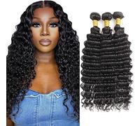 AiPliantfis Deep Wave Bundles Human Hair Cabello Humano Human Hair Extensions Pelo Humano Natural Black Double Weft Extensions for Sew Unprocessed Virgin Remy 3 Bundles 28 30 32 Pulgada
