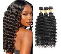 AiPliantfis Deep Wave Bundles Human Hair Cabello Humano Human Hair Extensions Pelo Humano Natural Black Double Weft Extensions for Sew Unprocessed Virgin Remy 3 Bundles 14 16 18 Pulgada