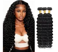 AiPliantfis Deep Wave Human Hair Bundles Extensiones De Cabello Marrón Extensiones de pelo Humano Natural Black Double Weft Grade 8A Unprocessed Virgin Brazilian Remy Hair 18 20 22 Inches