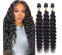 AiPliantfis Deep Wave Human Hair Bundles Extensiones De Cabello Marrón Extensiones de pelo Humano Natural Black Double Weft Grade 8A Unprocessed Virgin Brazilian Remy Hair 24 26 28 Inches