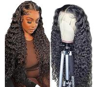 AiPliantfis Deep Wave Human Hair Wig 13X4 Lace Pelucas Cabello Peluca Mujer Glueless Wig Wear and Go Pre Plucked 150% Density Unprocessed Remy Hair for Women Natural Black 34 Inch